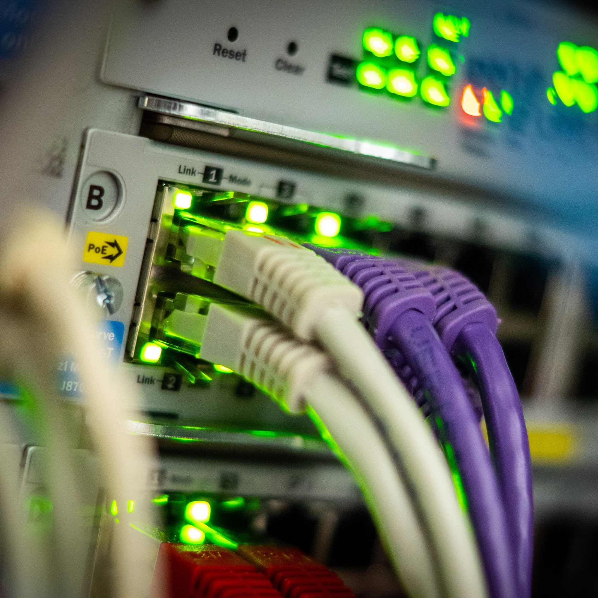 Netwerkkabels in een switch